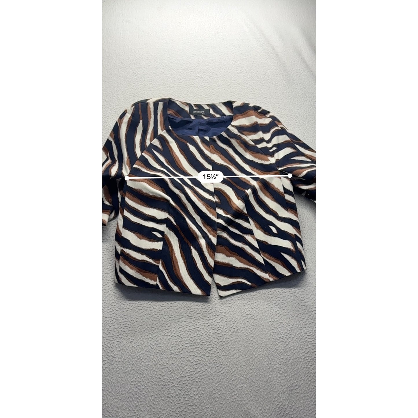 Jones Wear Petite Zebra Print Open-Front Jacket 3/4 Sleeve #7727
