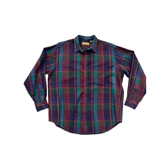 L.L. Bean Plaid Long-Sleeve Button-Up Shirt Size L #231A