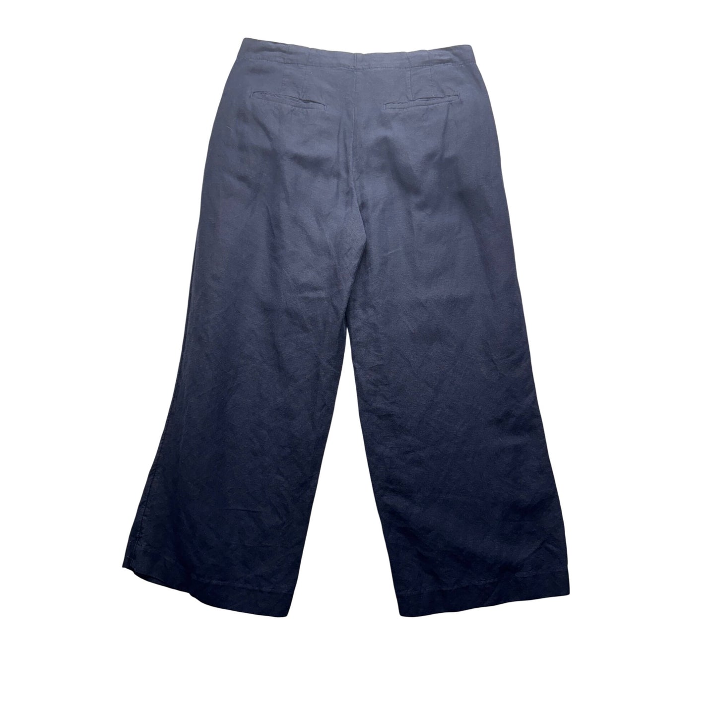 Navy Wide-Leg Pants With Button Fly By Loft Size S 22" Inseam Linen Blend #9279
