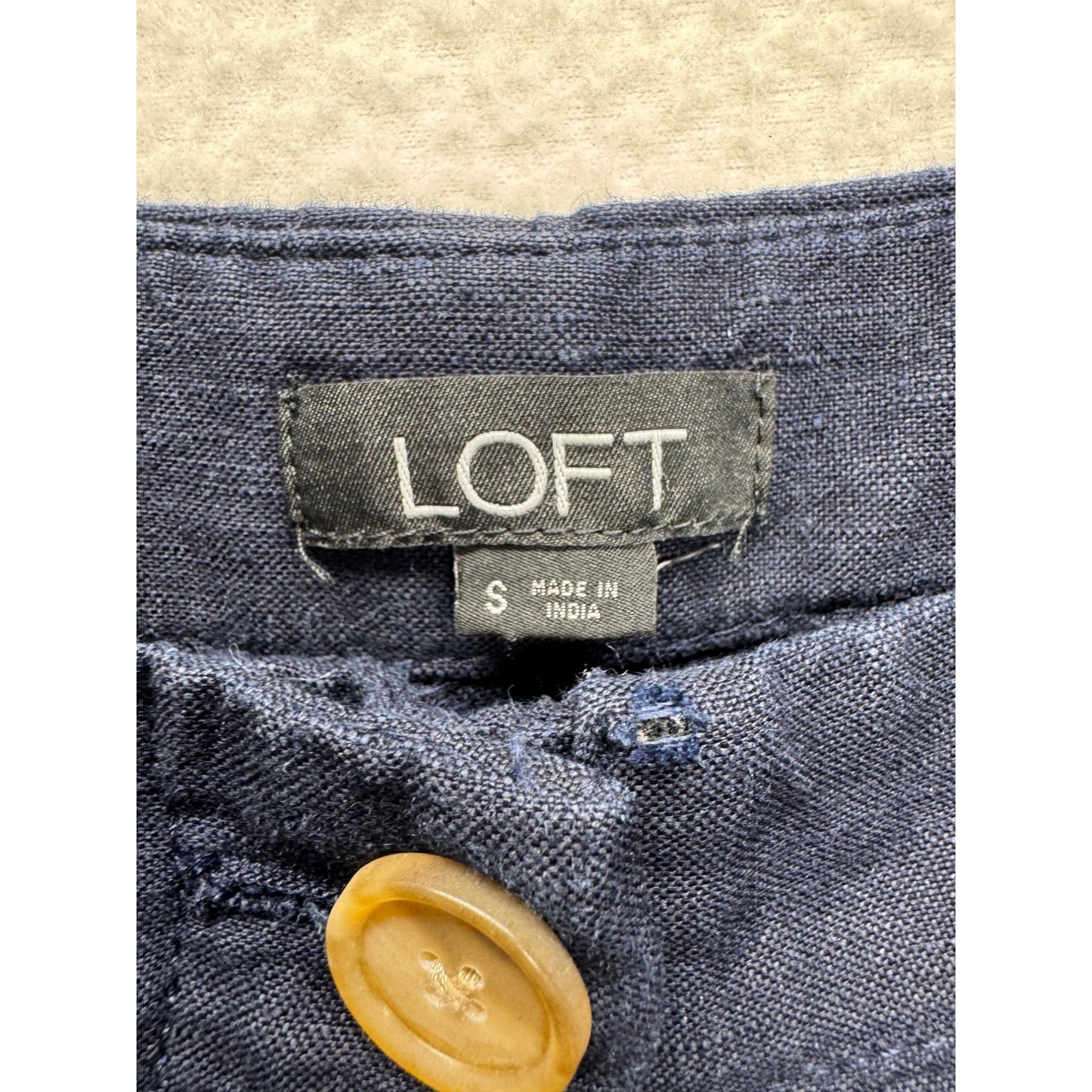 Navy Wide-Leg Pants With Button Fly By Loft Size S 22" Inseam Linen Blend #9279