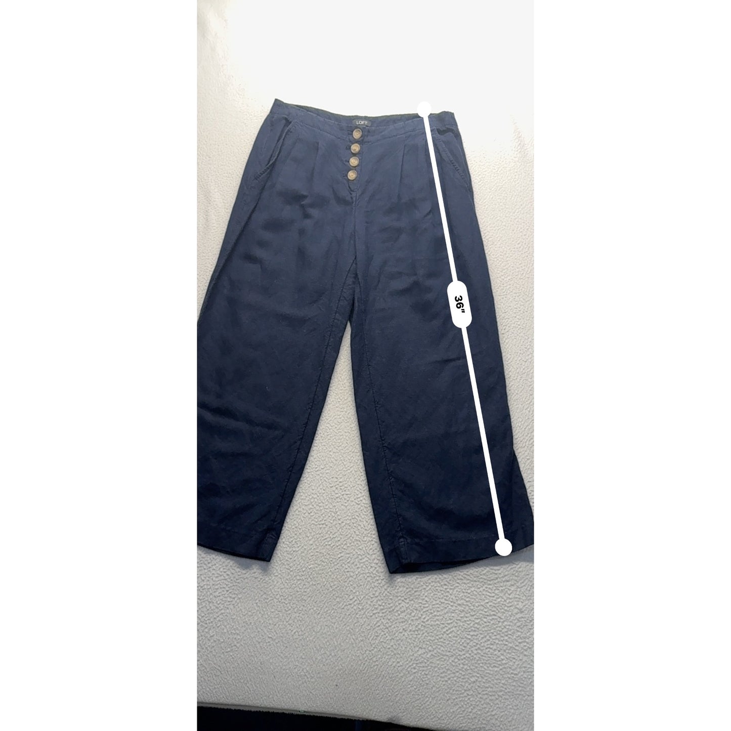 Navy Wide-Leg Pants With Button Fly By Loft Size S 22" Inseam Linen Blend #9279