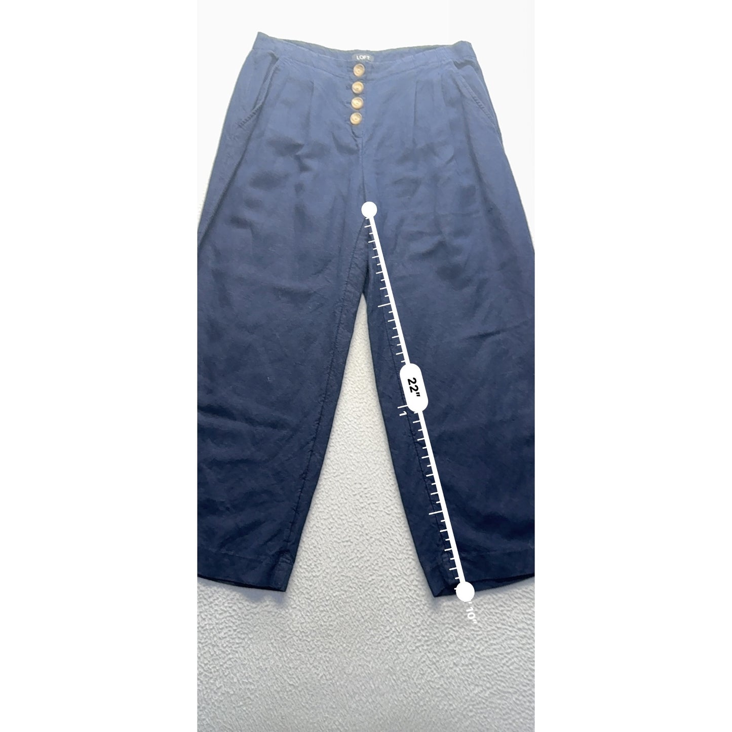 Navy Wide-Leg Pants With Button Fly By Loft Size S 22" Inseam Linen Blend #9279