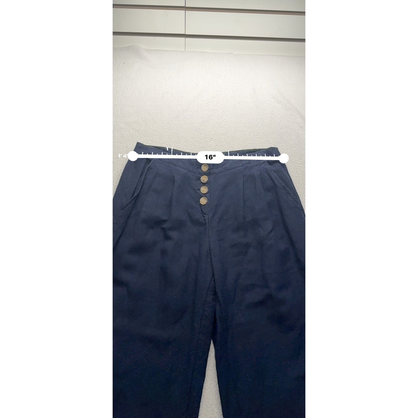 Navy Wide-Leg Pants With Button Fly By Loft Size S 22" Inseam Linen Blend #9279