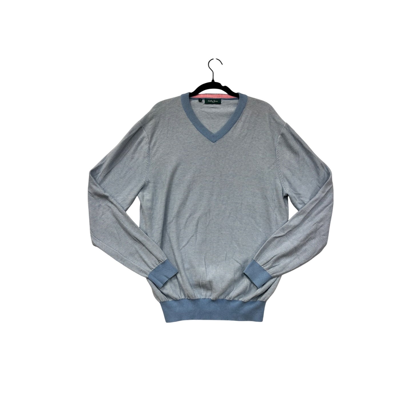 Bobby Jones Medium Light Blue Striped V-Neck Sweater #8692