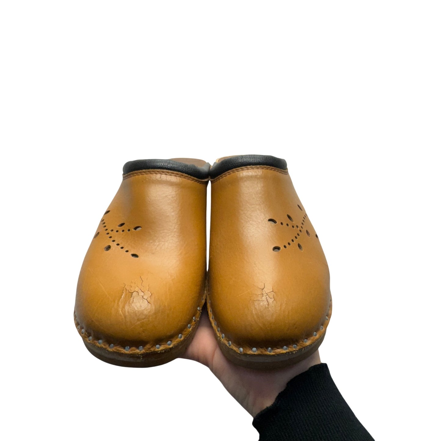 Troentorps Tan Leather Swedish Clogs Size 38 With Black Trim 9440