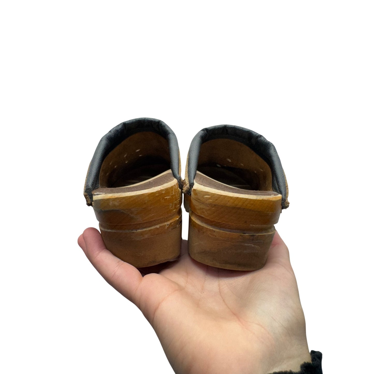 Troentorps Tan Leather Swedish Clogs Size 38 With Black Trim 9440