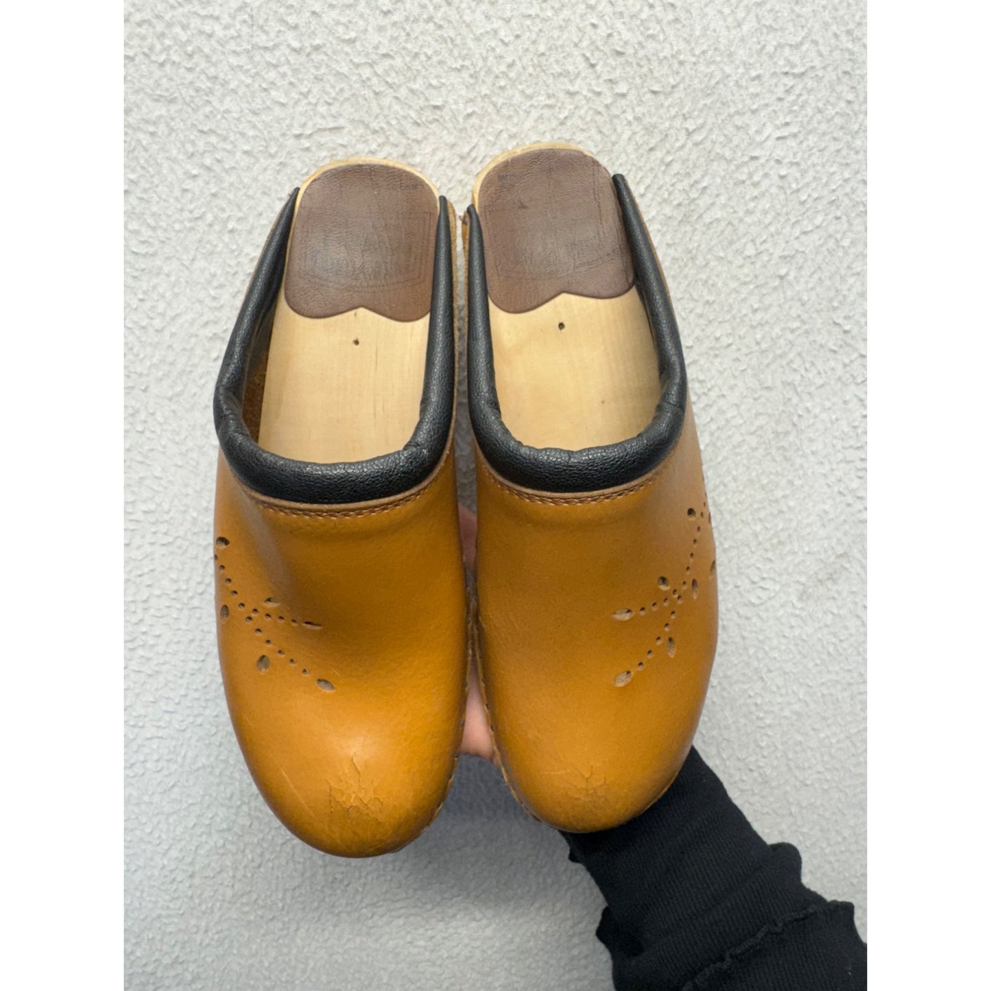 Troentorps Tan Leather Swedish Clogs Size 38 With Black Trim 9440