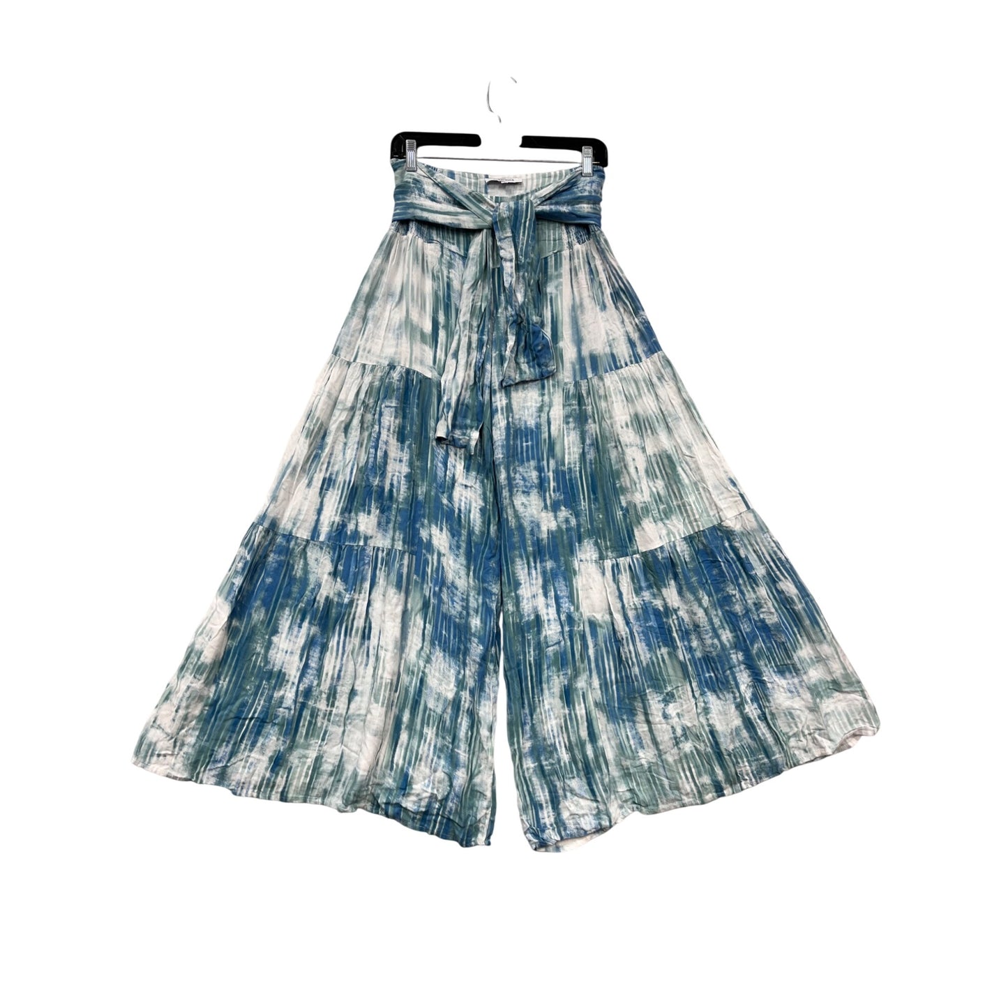 Oliveaceous Tie-Dye Wide-Leg Rayon Pants With Waist Sash Size L #140A