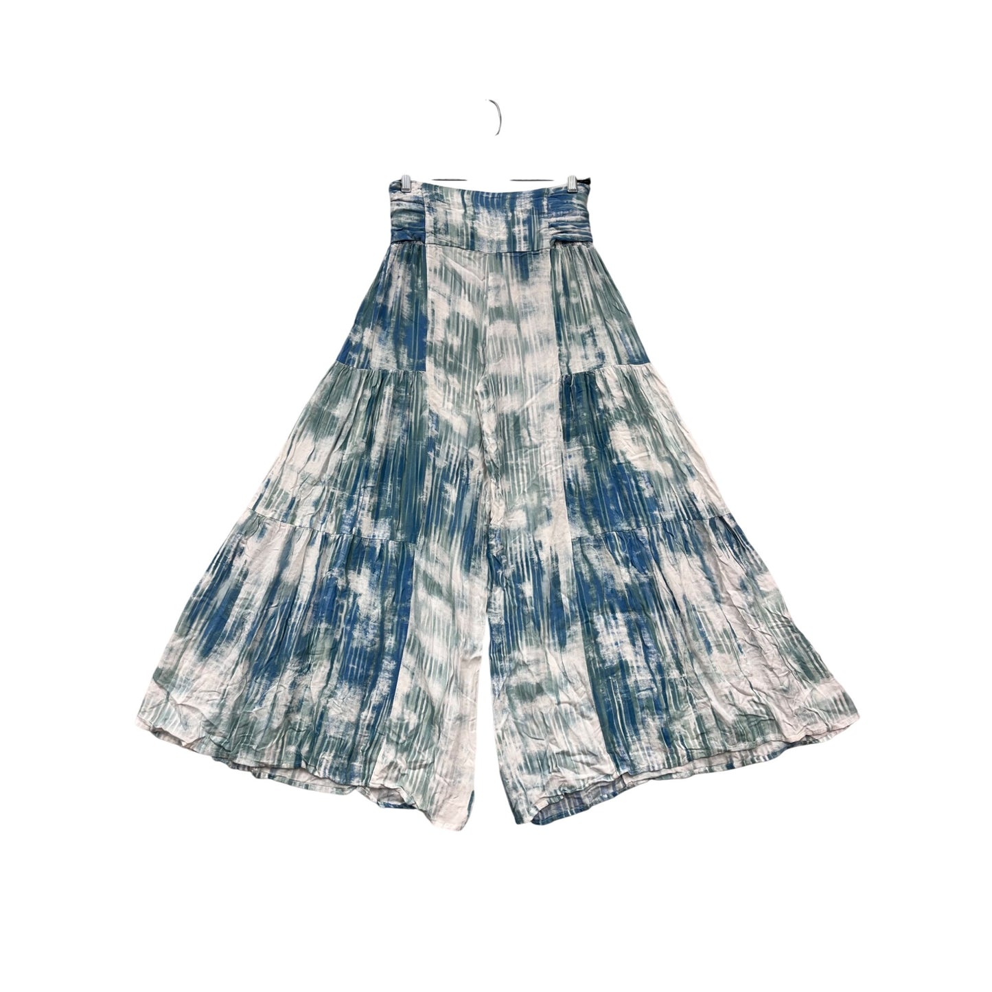 Oliveaceous Tie-Dye Wide-Leg Rayon Pants With Waist Sash Size L #140A