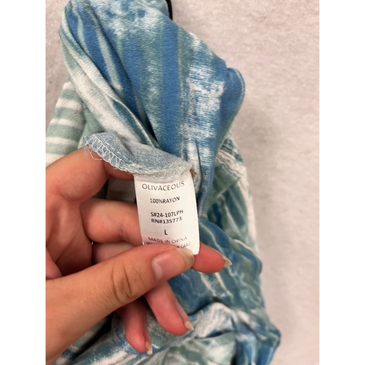 Oliveaceous Tie-Dye Wide-Leg Rayon Pants With Waist Sash Size L #140A