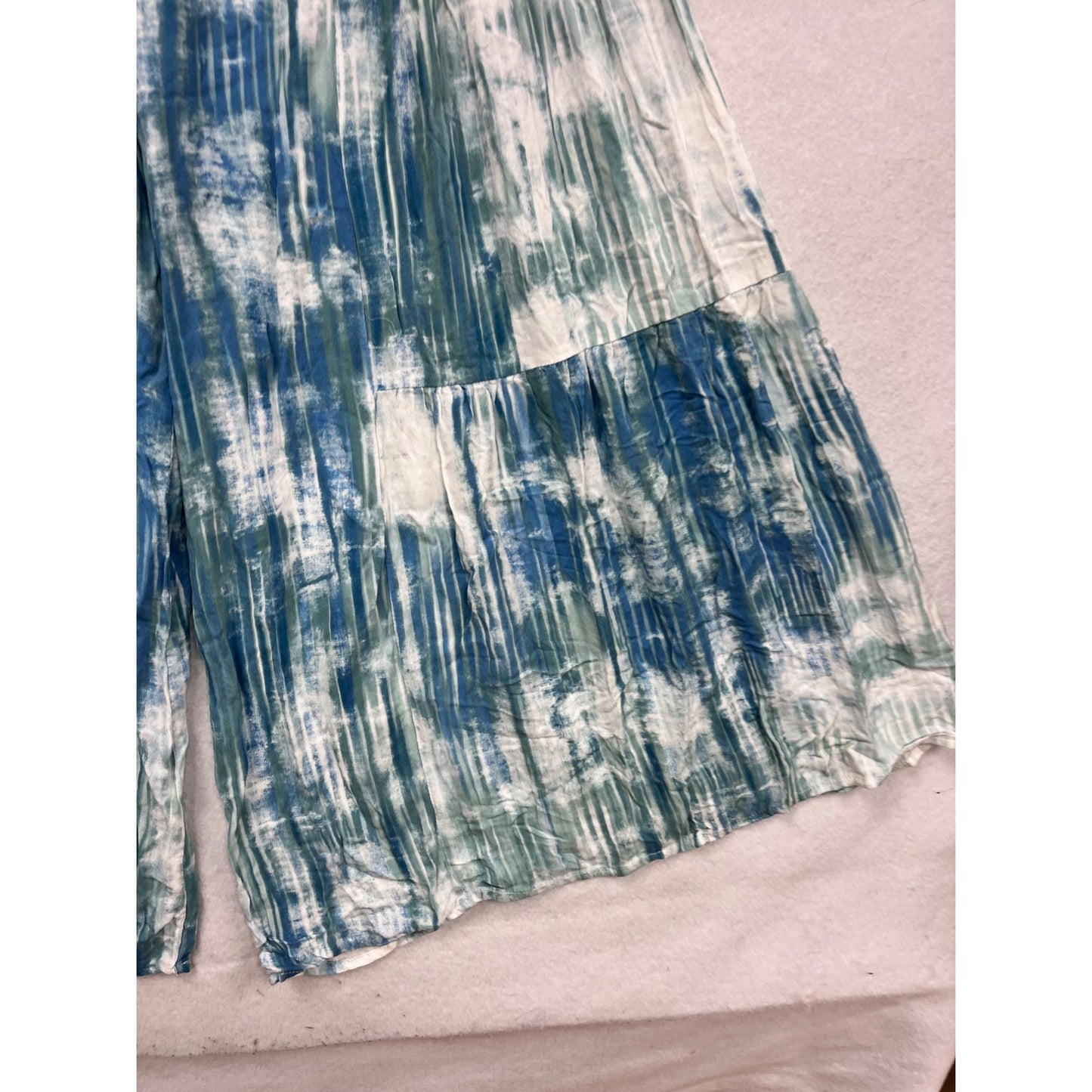 Oliveaceous Tie-Dye Wide-Leg Rayon Pants With Waist Sash Size L #140A