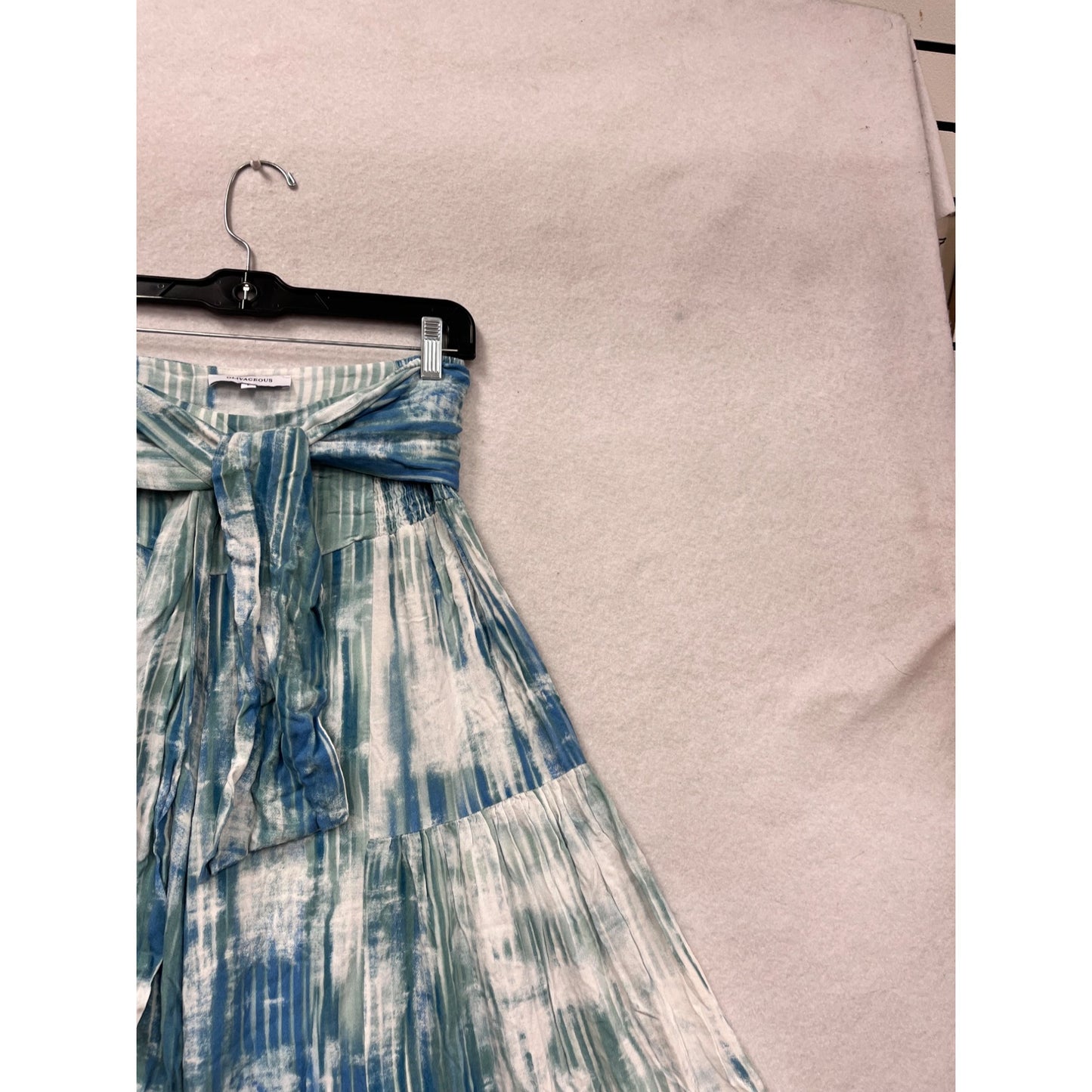 Oliveaceous Tie-Dye Wide-Leg Rayon Pants With Waist Sash Size L #140A