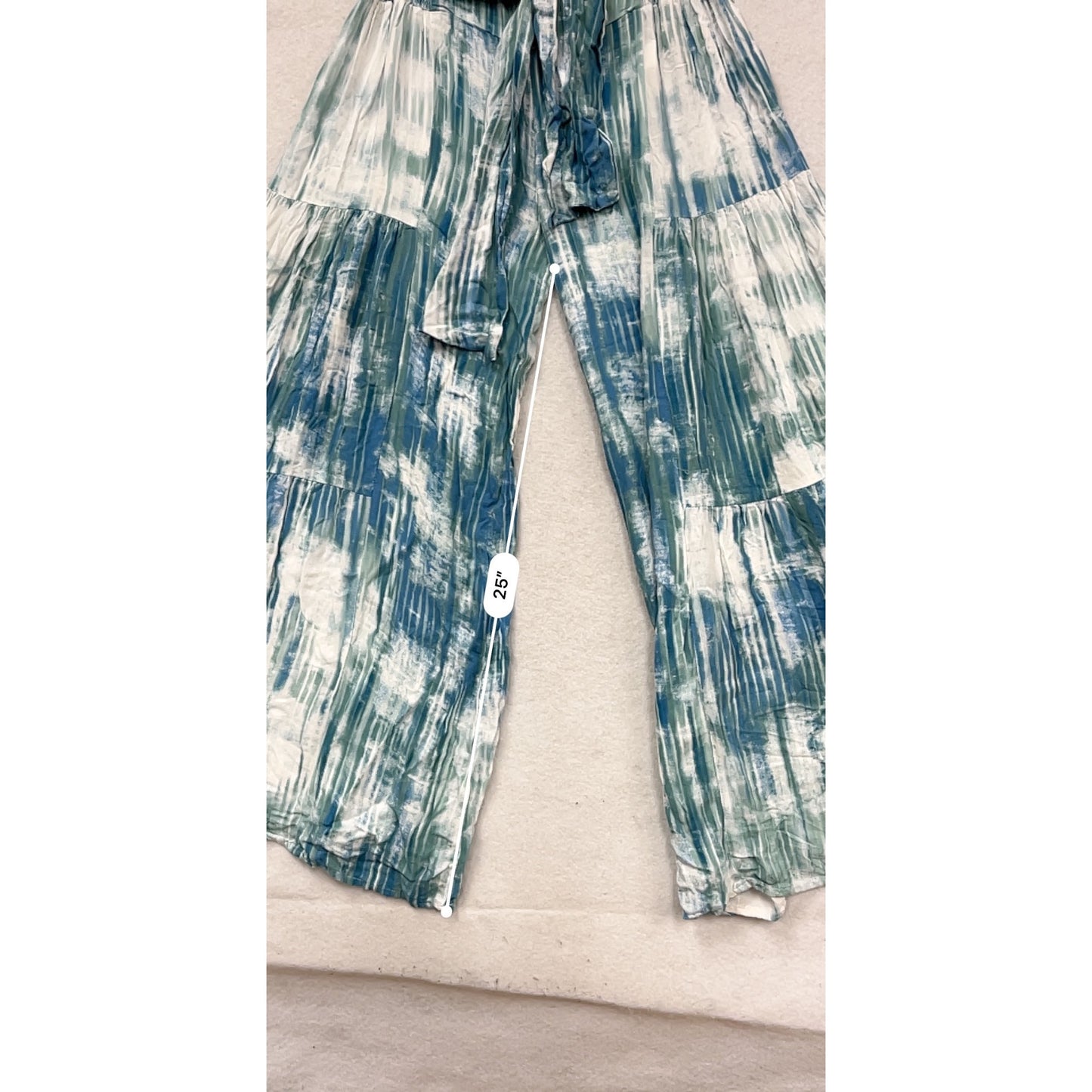 Oliveaceous Tie-Dye Wide-Leg Rayon Pants With Waist Sash Size L #140A