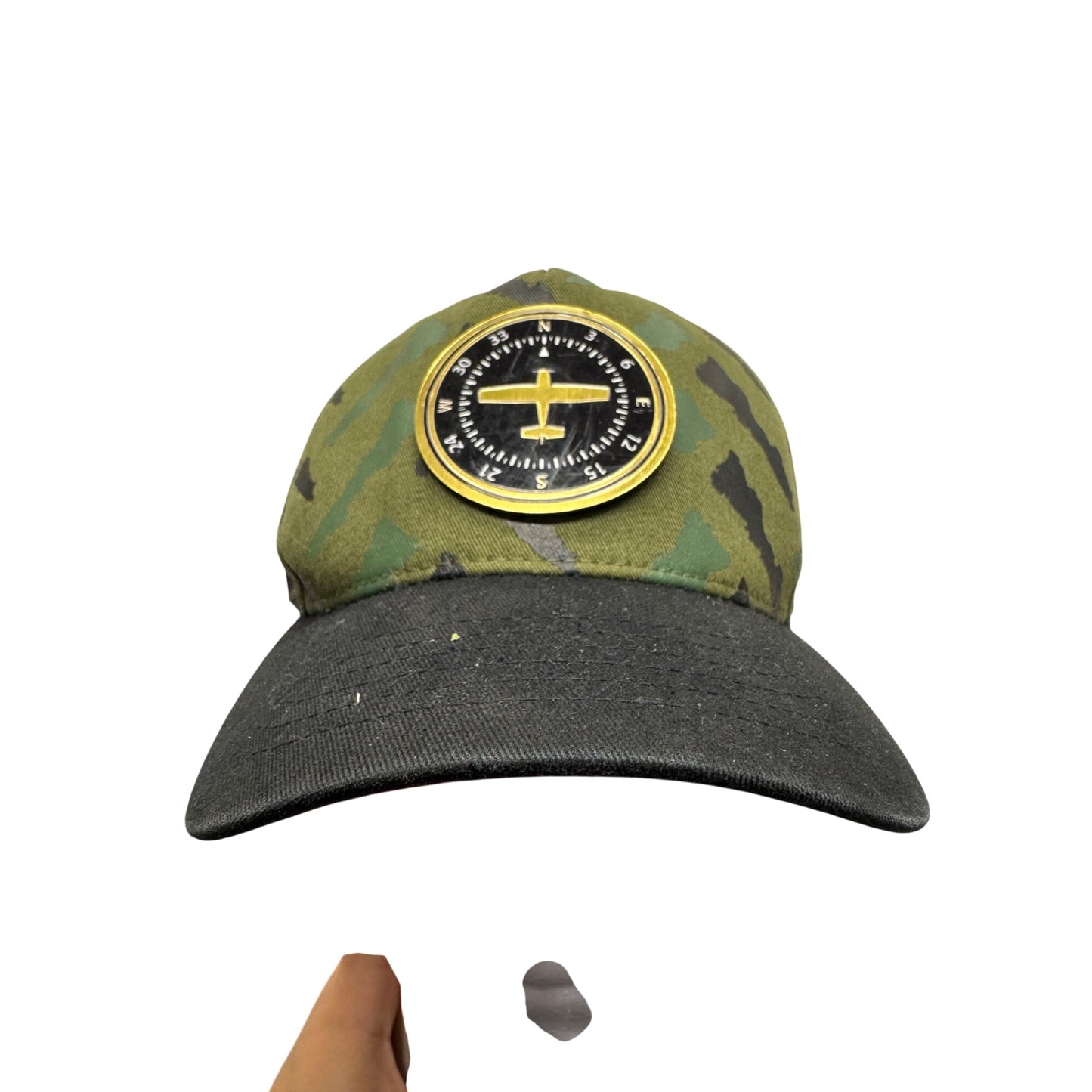 Camo Snapback Hat With Airplane Compass Design & Adjustable Strap #9788