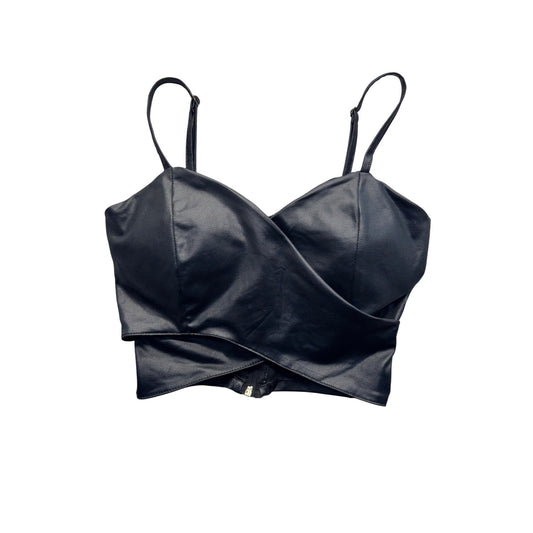 Black Satin Cropped Tank Top With Adjustable Straps & Back Zipper Closure #9988