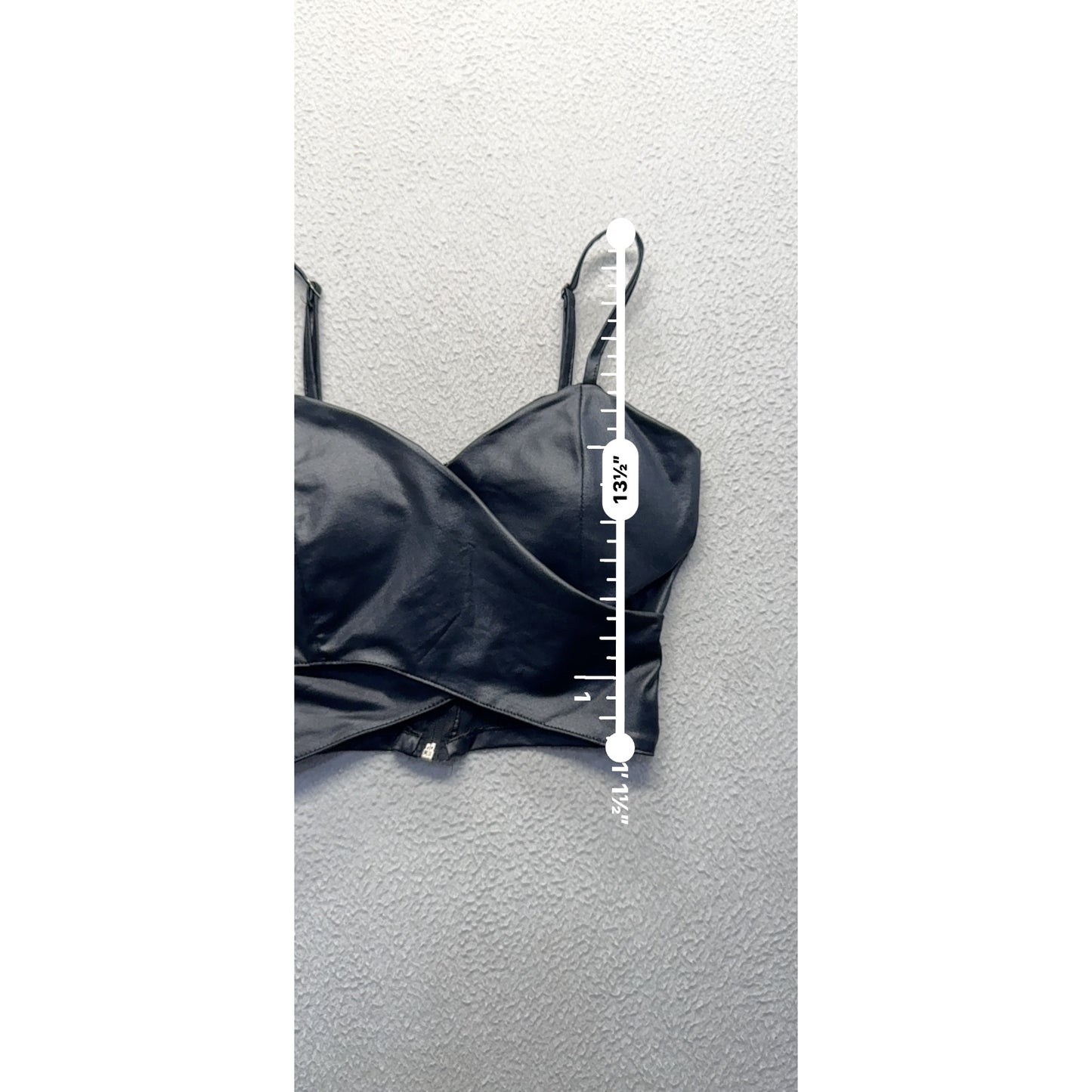 Black Satin Cropped Tank Top With Adjustable Straps & Back Zipper Closure #9988