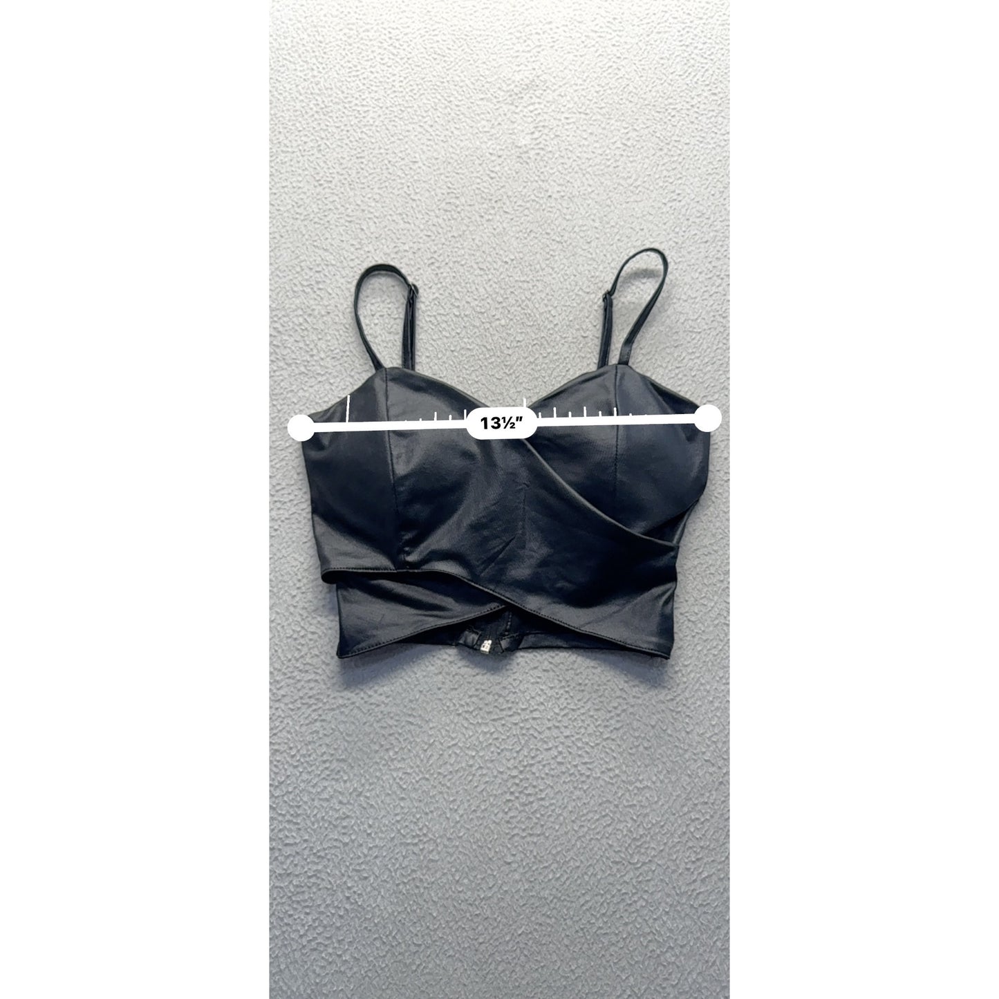 Black Satin Cropped Tank Top With Adjustable Straps & Back Zipper Closure #9988