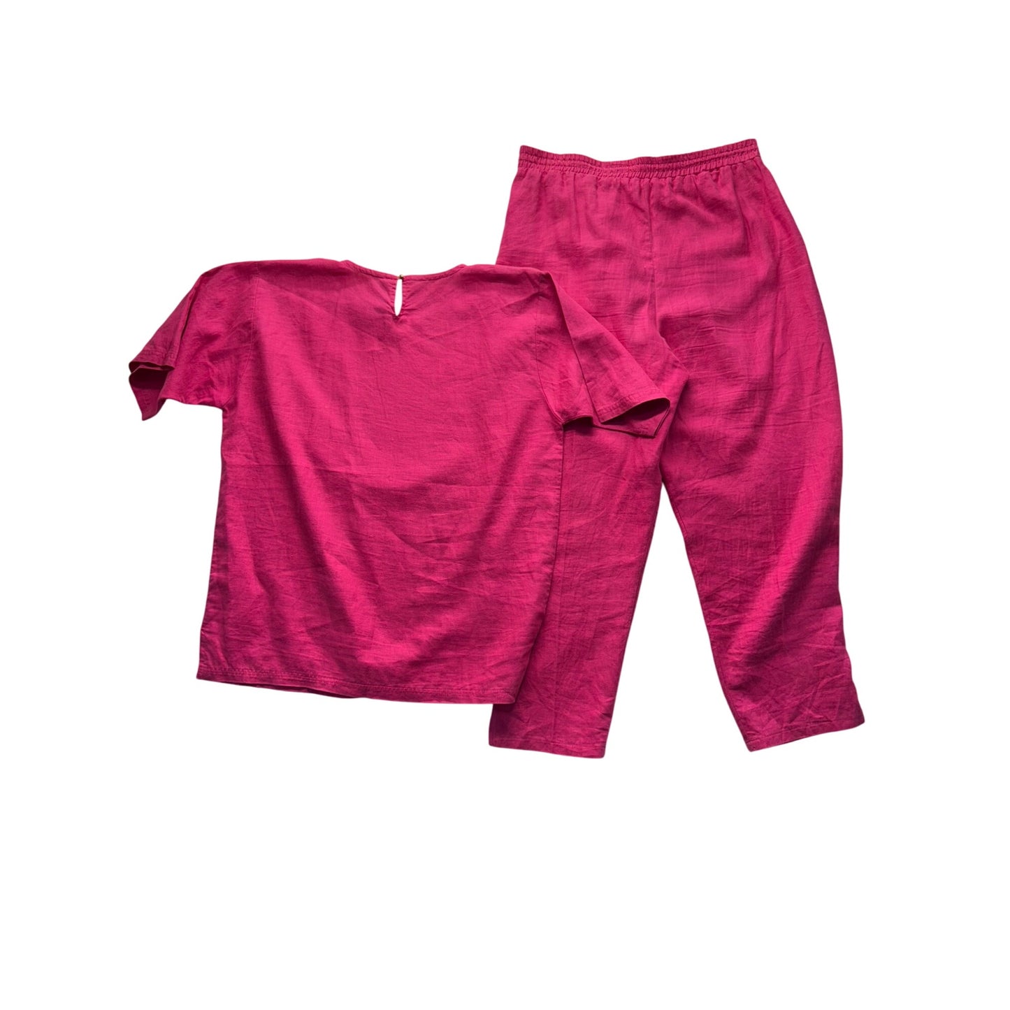 Bright Pink Studded Short Sleeve Lounge Set With Elastic Waist #56B