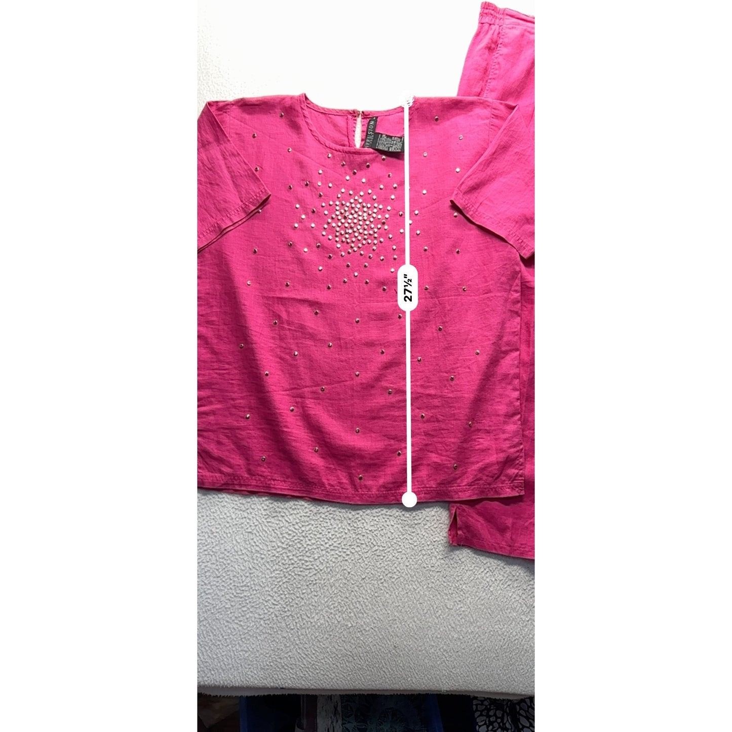 Bright Pink Studded Short Sleeve Lounge Set With Elastic Waist #56B