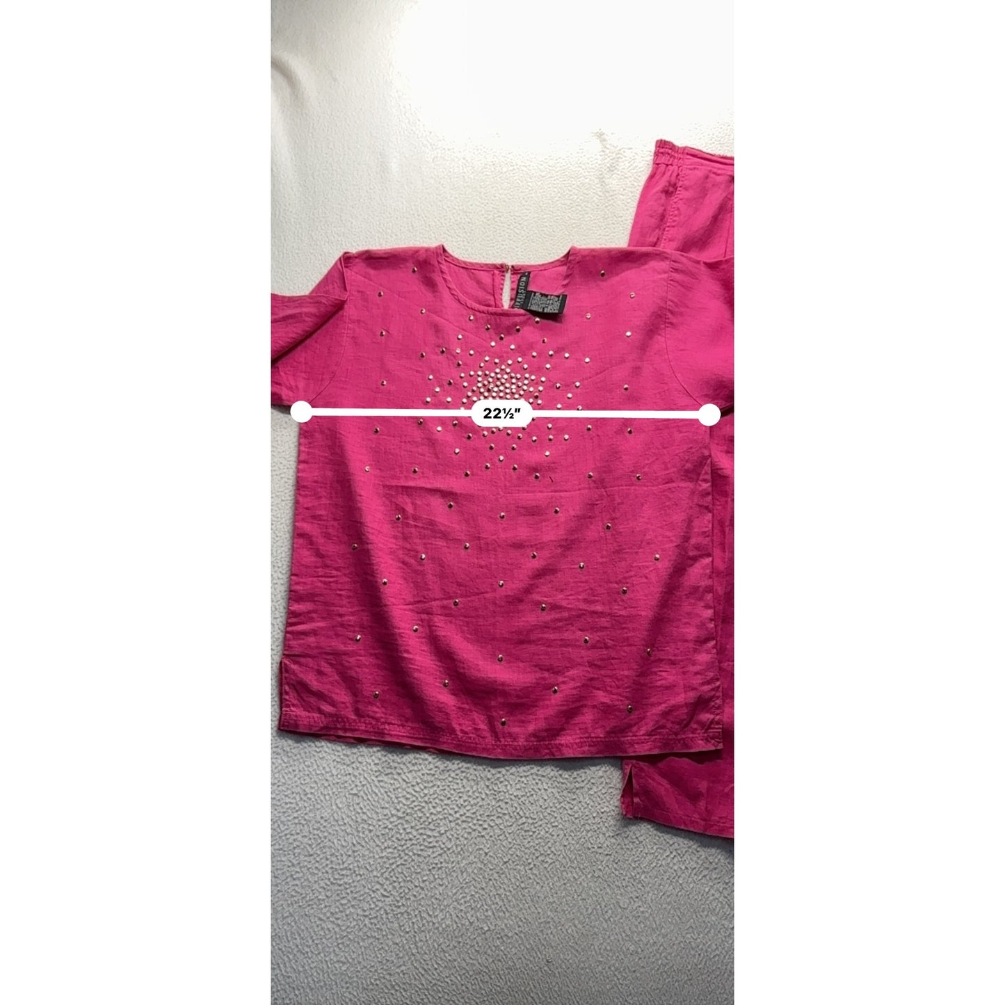 Bright Pink Studded Short Sleeve Lounge Set With Elastic Waist #56B