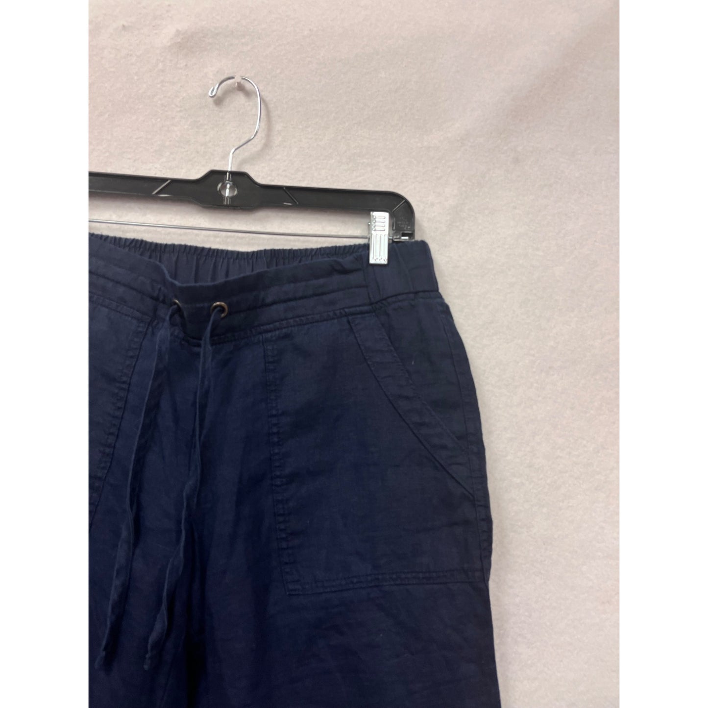Athleta Navy Blue 100% Linen Drawstring Pants Size 6 #8618