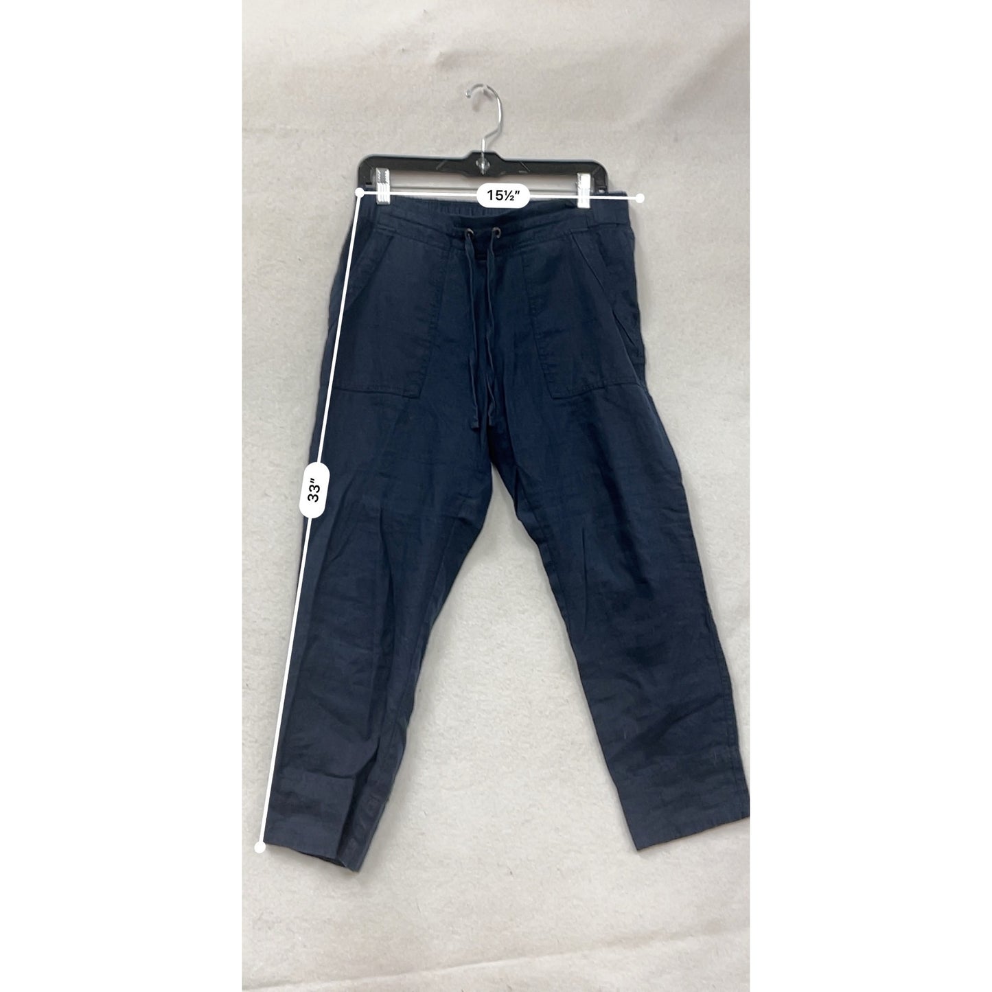 Athleta Navy Blue 100% Linen Drawstring Pants Size 6 #8618