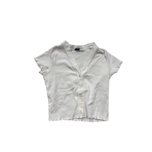 White Button-Up Cropped Short Sleeve Womens Top By Brandy Melville Size S #8264