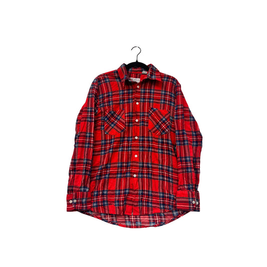 Vintage Highlander Flannel Shirt Red Plaid Button Down #8200