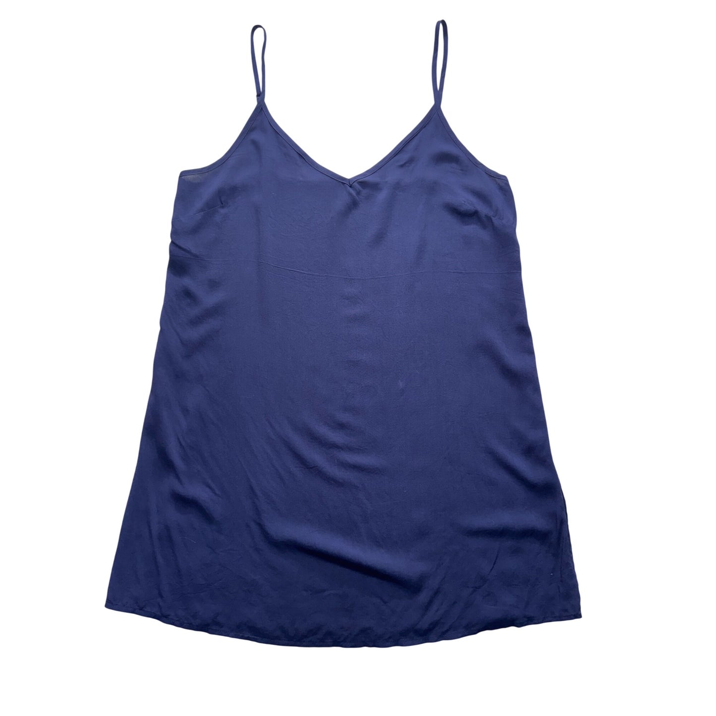 Navy Blue Satin Spaghetti Strap Slip Dress Small Petite 34.5" Length #9363