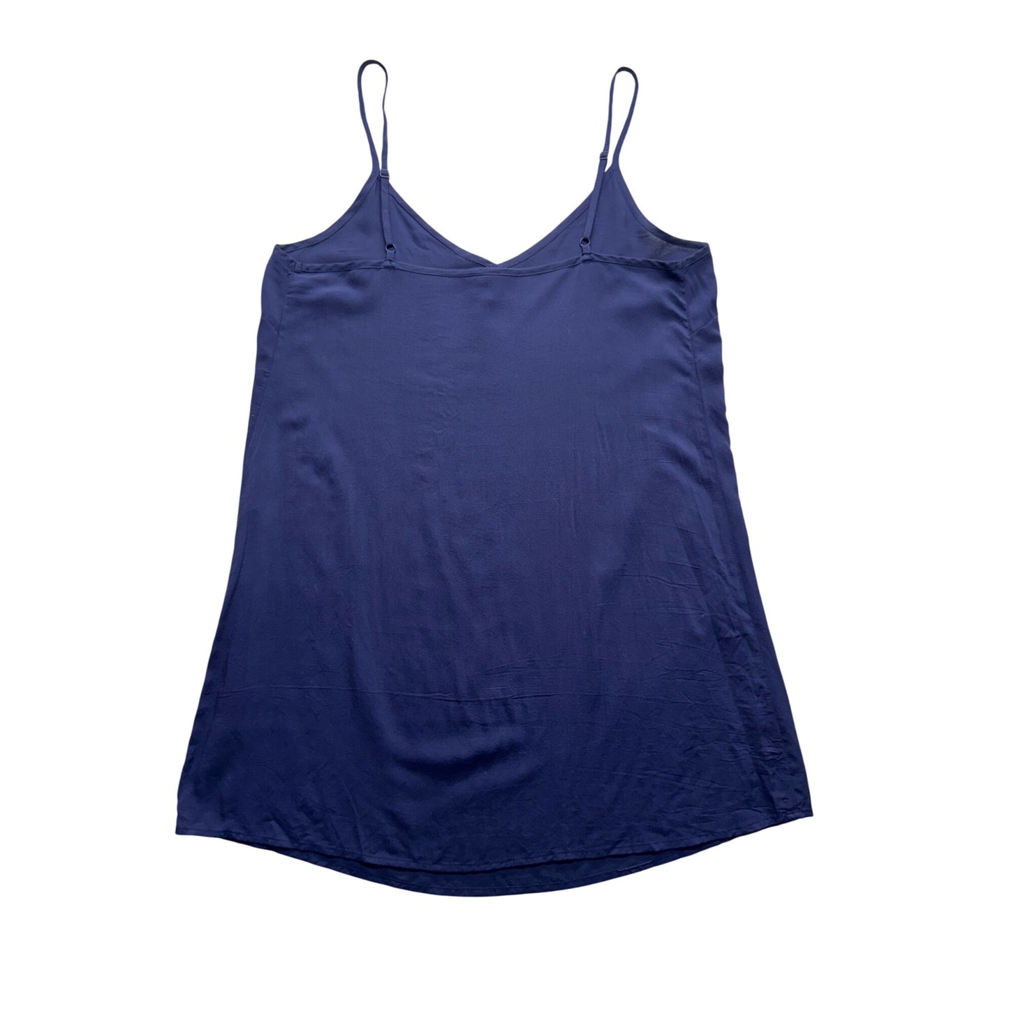 Navy Blue Satin Spaghetti Strap Slip Dress Small Petite 34.5" Length #9363