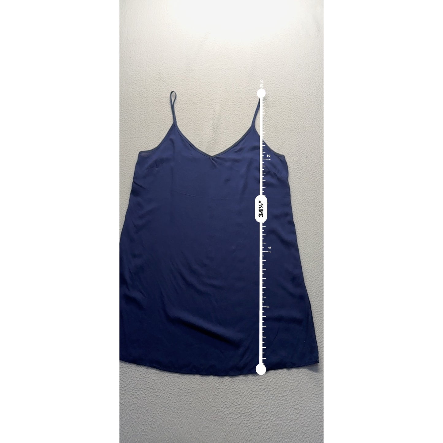 Navy Blue Satin Spaghetti Strap Slip Dress Small Petite 34.5" Length #9363