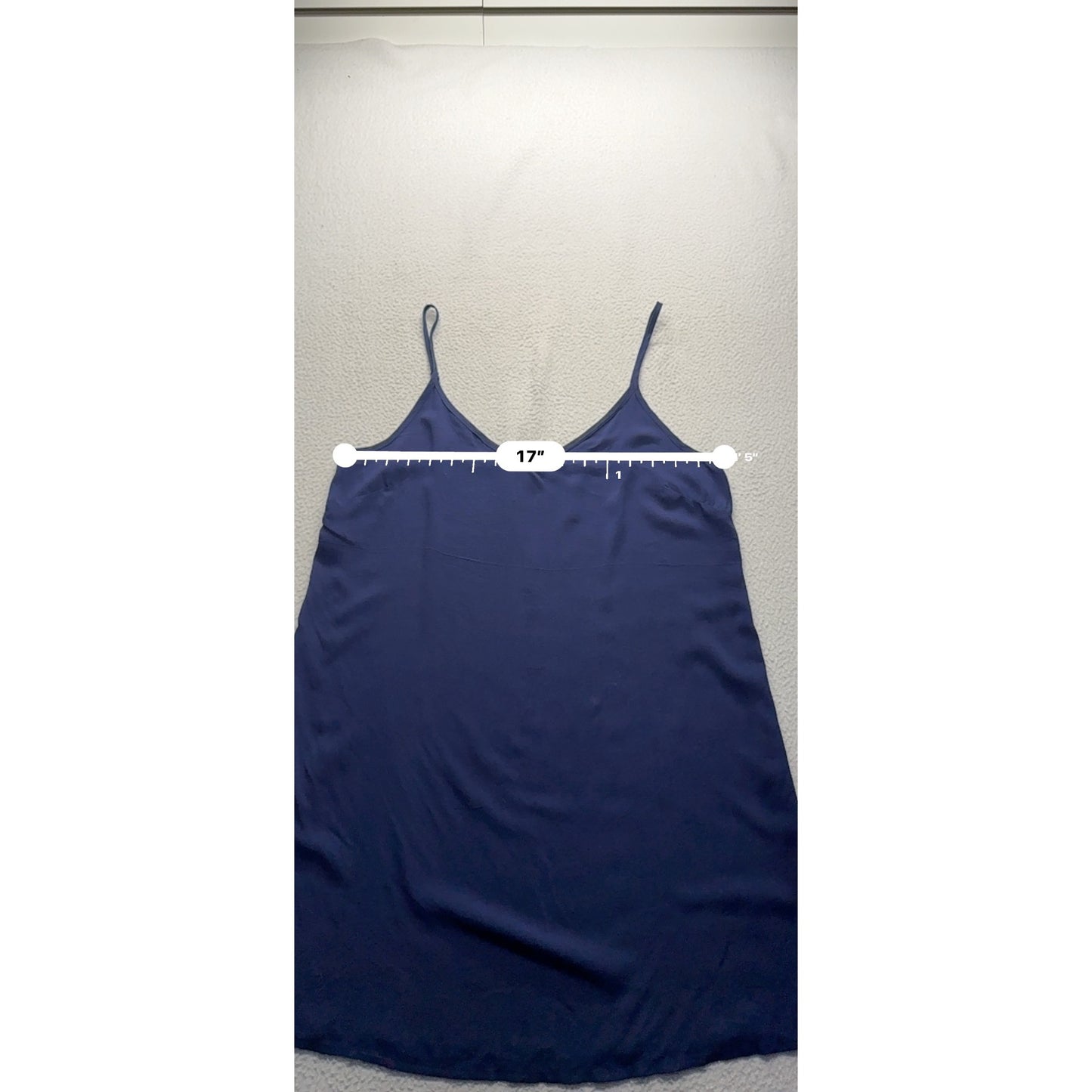 Navy Blue Satin Spaghetti Strap Slip Dress Small Petite 34.5" Length #9363