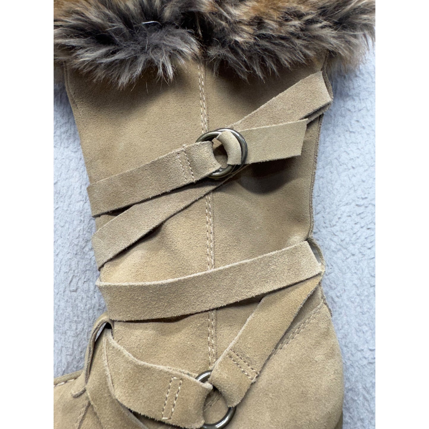 Report Tan Faux Fur-Trimmed Knee-High Wedge Boots #136B