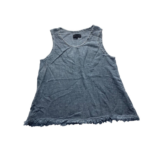 Flora Ashley Womens Blue Linen-Cotton Frayed Hem Sleeveless Top #7344