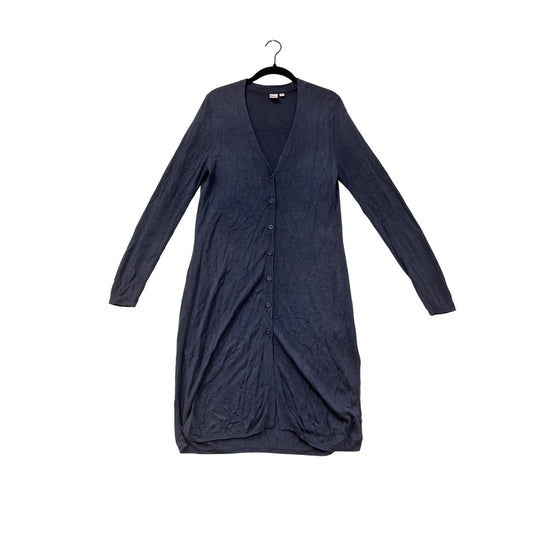 Large Navy Blue Long Button-Up Cardigan By Twik #8680
