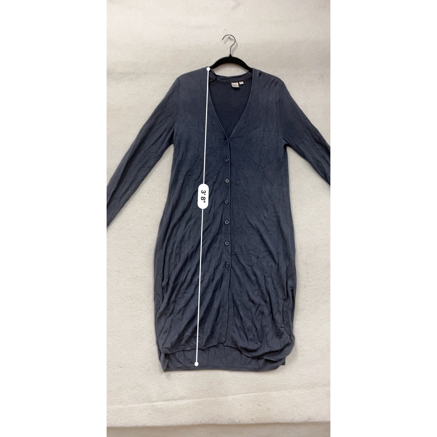 Large Navy Blue Long Button-Up Cardigan By Twik #8680