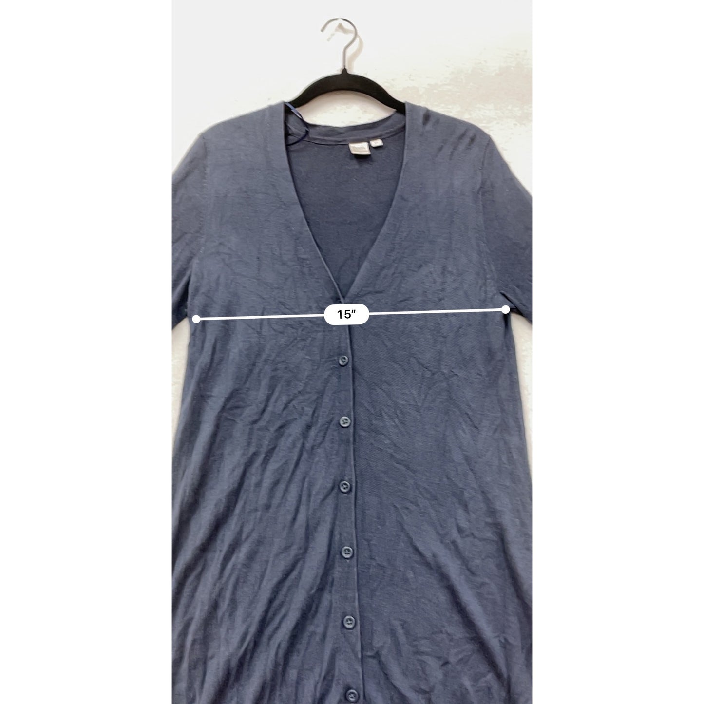 Large Navy Blue Long Button-Up Cardigan By Twik #8680