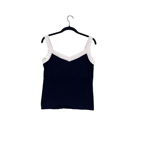Lauren Ralph Lauren Navy & White Sleeveless V-Neck Top M #360A