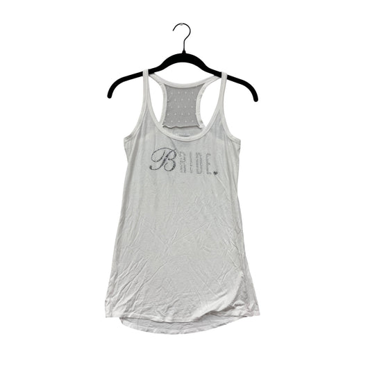 Victorias Secret White Bride Tank Top With Rhinestone Lettering & Sheer Polka Dot Racerback #8080