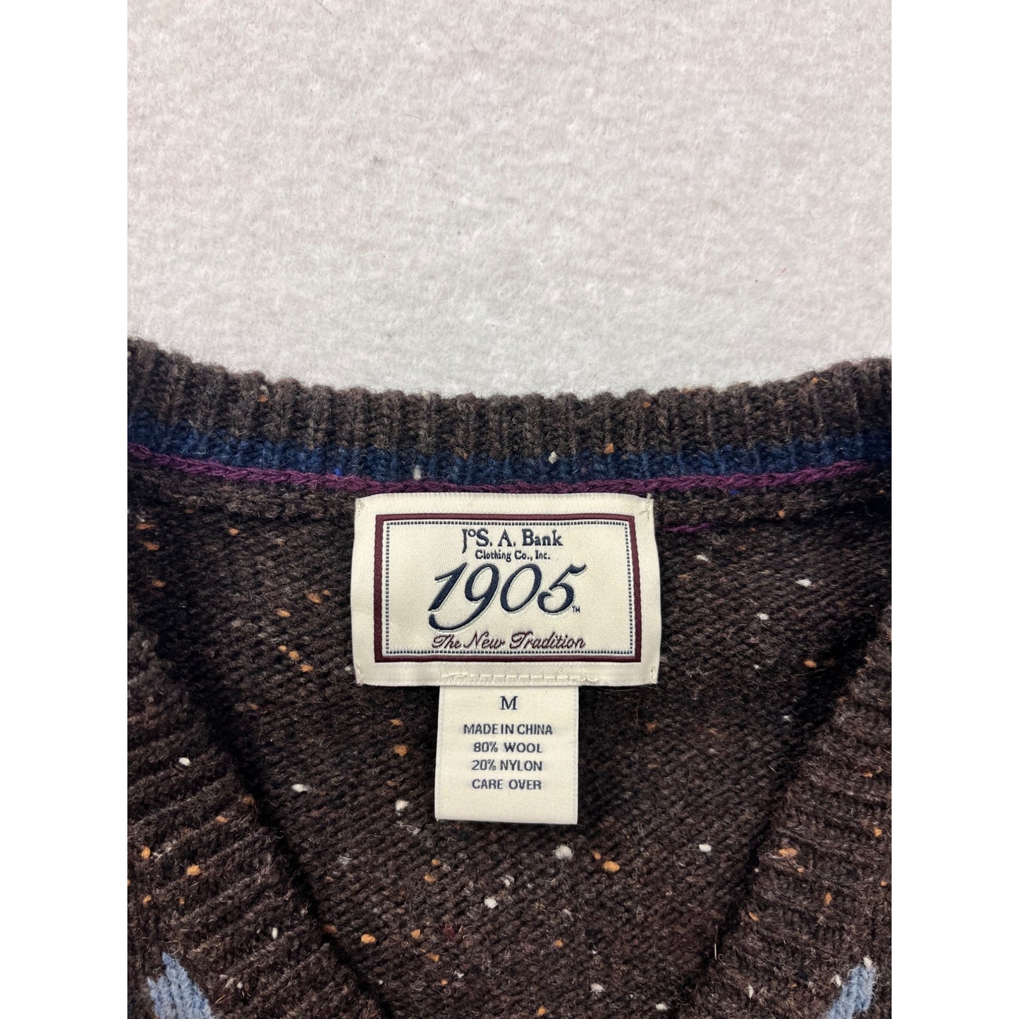 JOS. A. Bank Brown & Blue Argyle Wool Blend Sweater Medium #8824