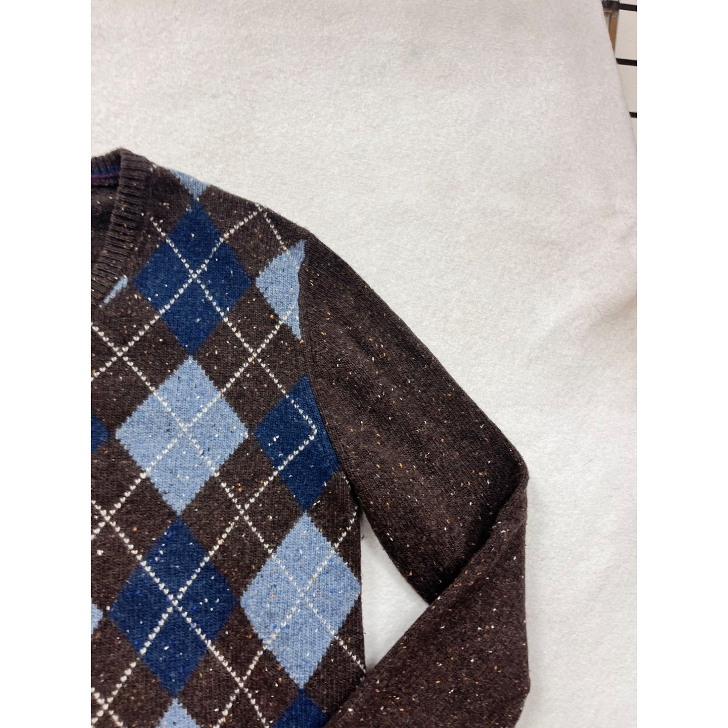 JOS. A. Bank Brown & Blue Argyle Wool Blend Sweater Medium #8824