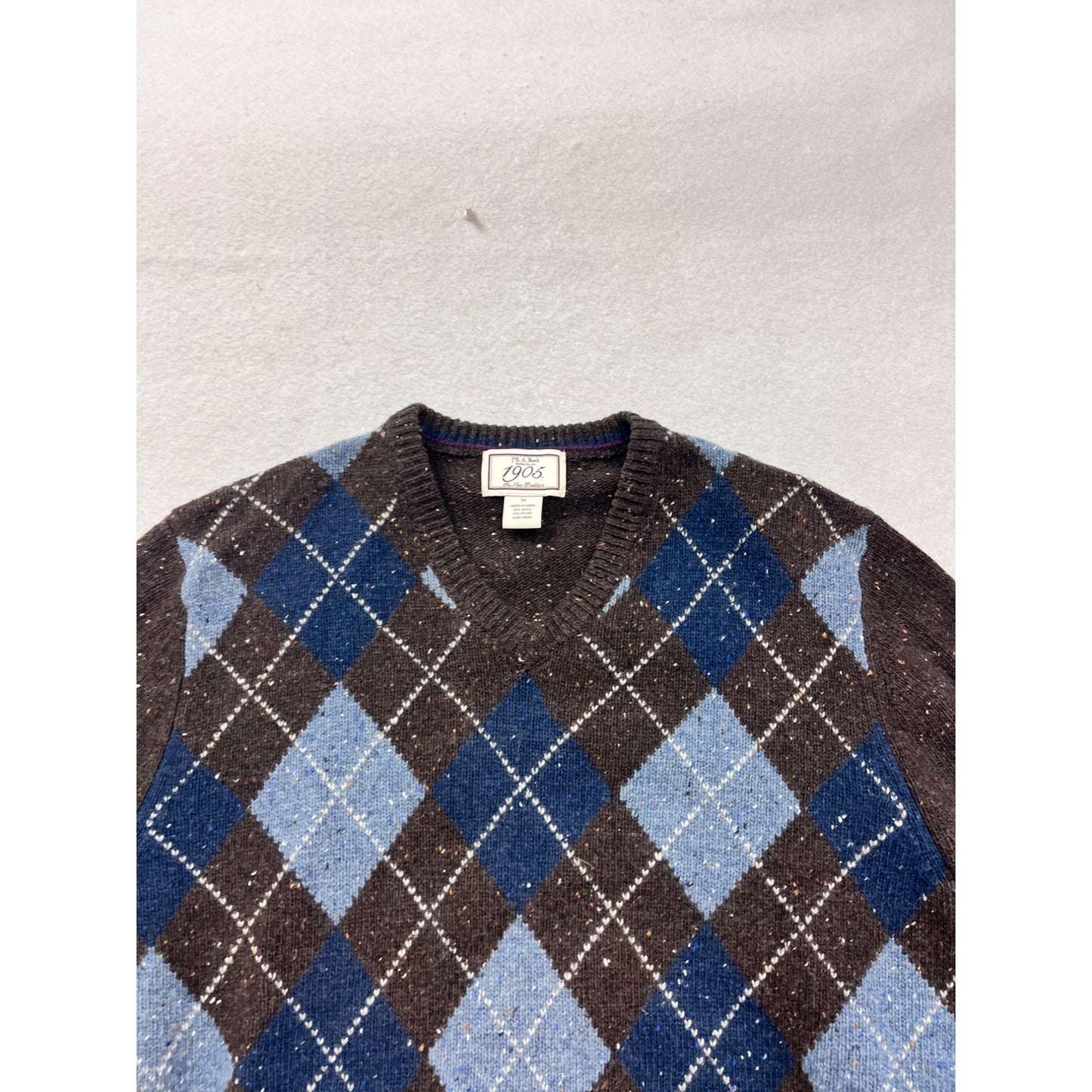 JOS. A. Bank Brown & Blue Argyle Wool Blend Sweater Medium #8824