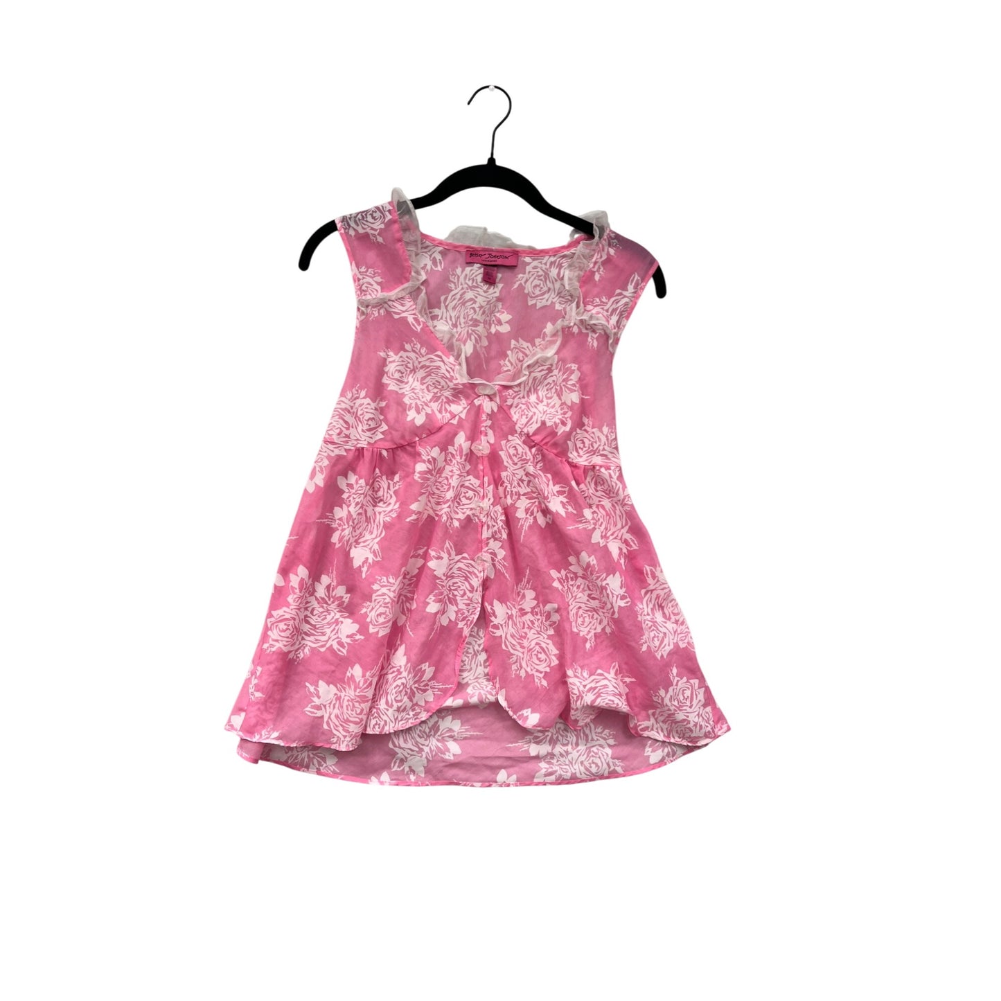 Betsey Johnson Intimates Pink & White Floral Sleeveless Babydoll Top M #8983