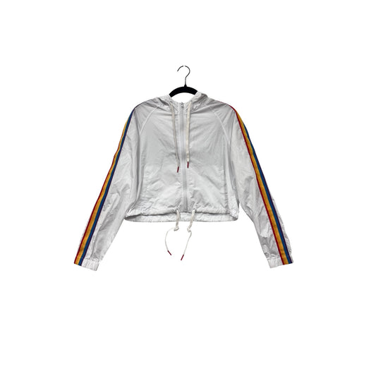 A.Lab White Hooded Jacket With Rainbow Stripe Sleeves Women’s S #6956