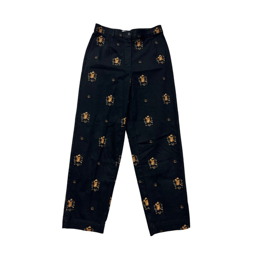 Vintage Talbots Womens Black Pants With Gold Bug & Hat Pattern Stretch Fabric Size 6 #8081