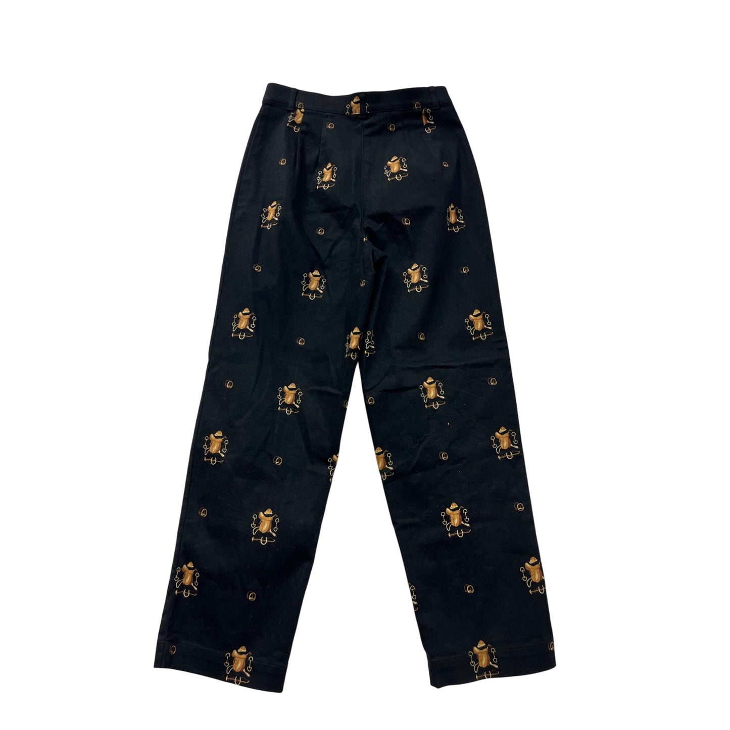 Vintage Talbots Womens Black Pants With Gold Bug & Hat Pattern Stretch Fabric Size 6 #8081