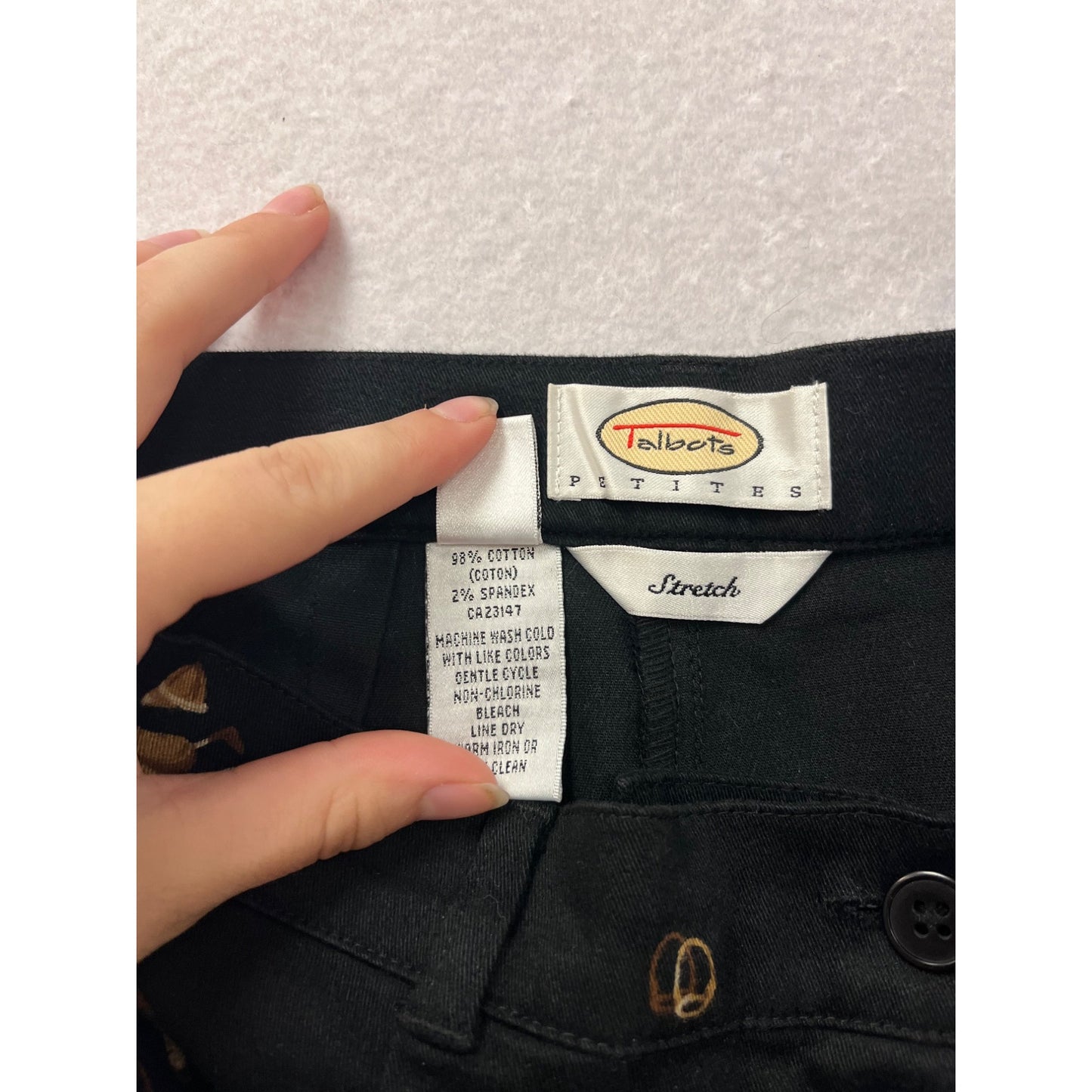 Vintage Talbots Womens Black Pants With Gold Bug & Hat Pattern Stretch Fabric Size 6 #8081