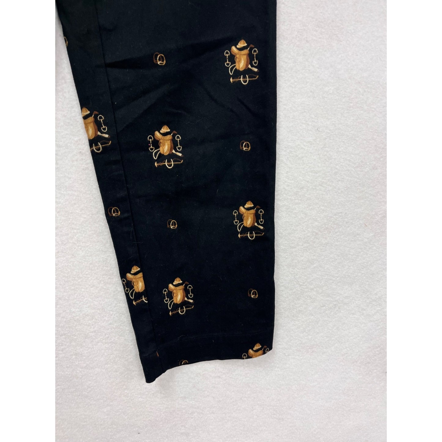 Vintage Talbots Womens Black Pants With Gold Bug & Hat Pattern Stretch Fabric Size 6 #8081