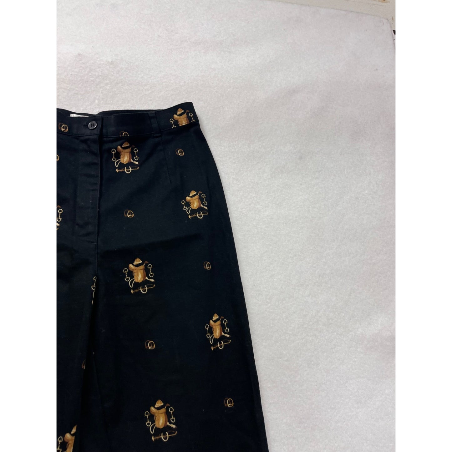 Vintage Talbots Womens Black Pants With Gold Bug & Hat Pattern Stretch Fabric Size 6 #8081