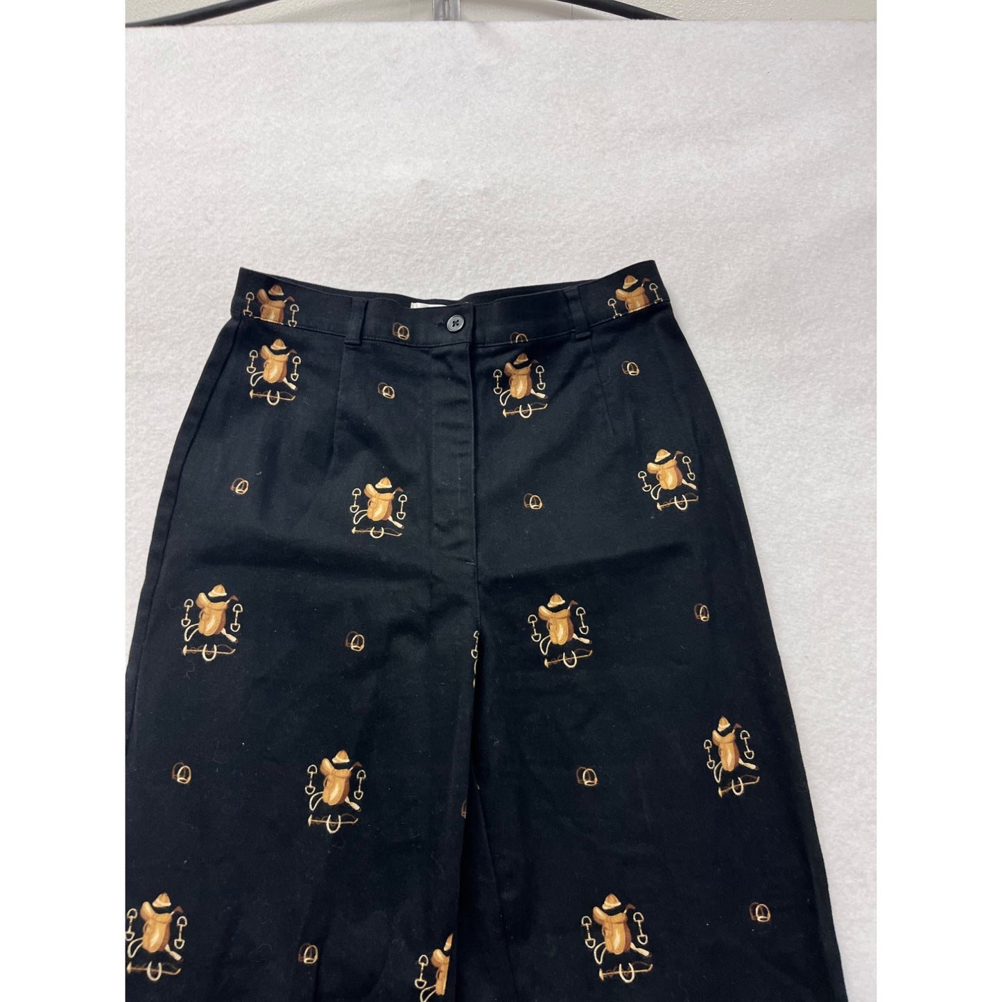 Vintage Talbots Womens Black Pants With Gold Bug & Hat Pattern Stretch Fabric Size 6 #8081